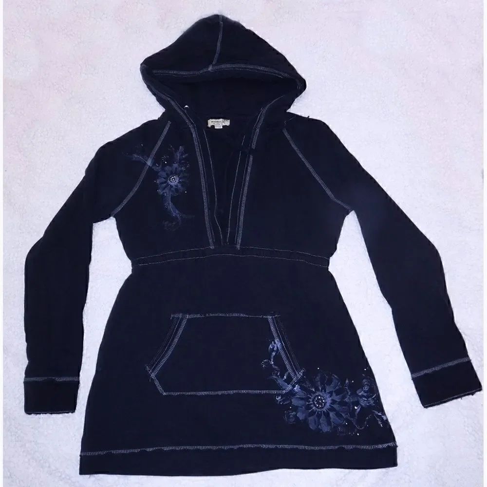 One World Bling black hoodie floral tunic